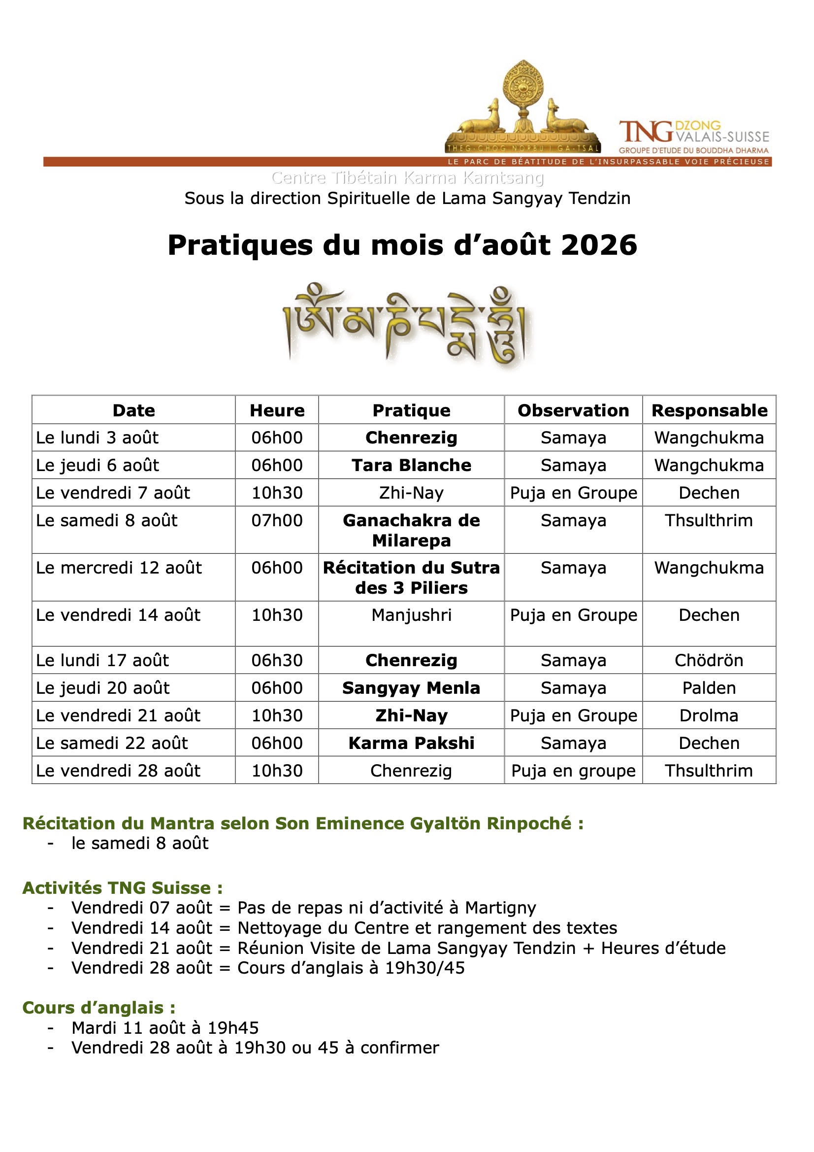 PROGRAMME DU MOIS Image