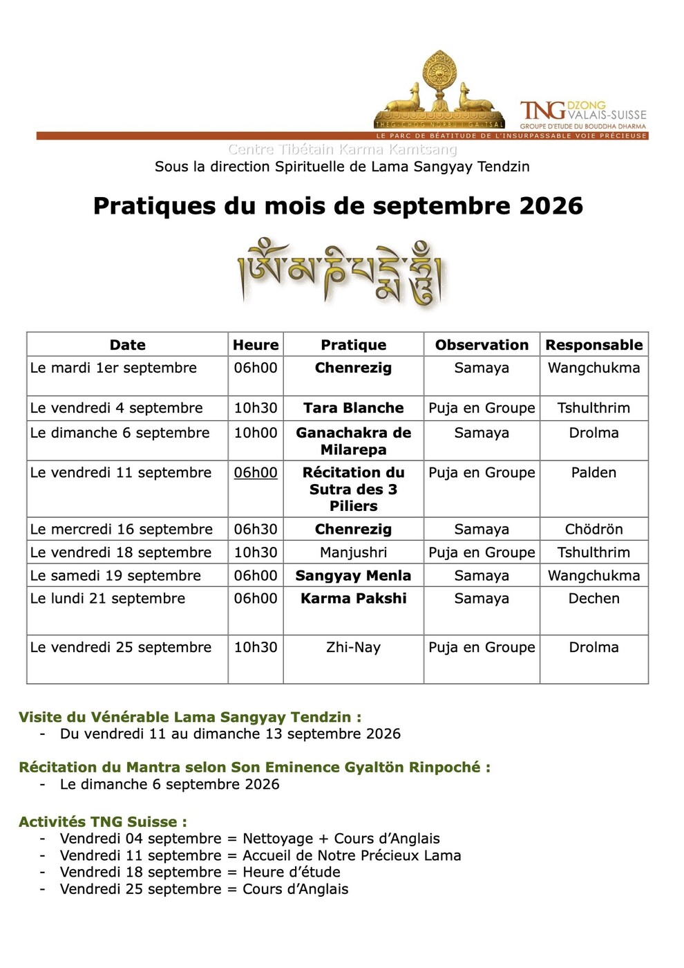 PROGRAMME DU MOIS Image